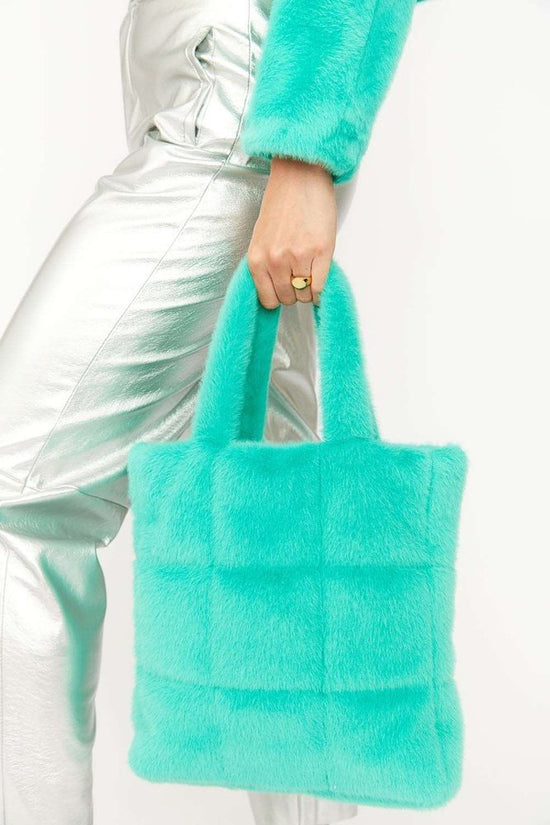 Faux Fur Tote Bag in Turquoise style-heaven